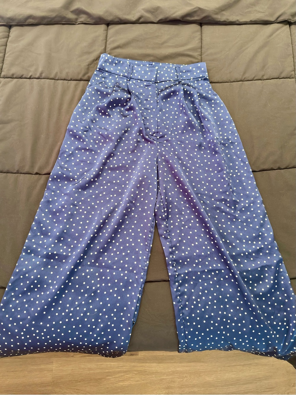 Mango Navy Blue Wide-Leg Polka Dot Pants